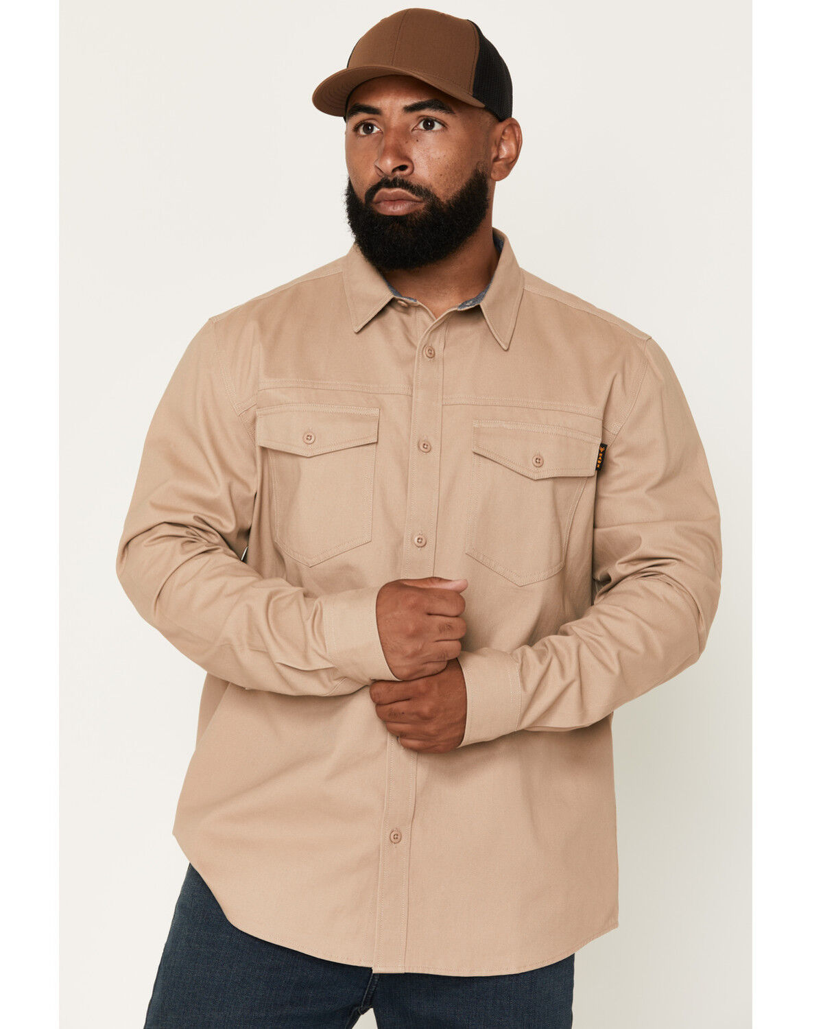 Hawx Men's Solid Long Sleeve Button-Down Work Shirt - Tall, Khaki, hi-res