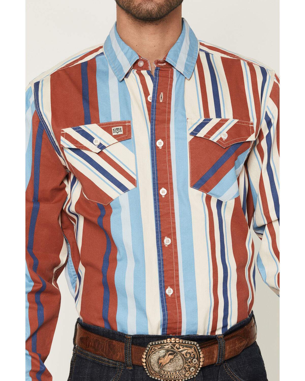 Image #3 - Kimes Ranch Men's Clancy Stripe Print Long Sleeve Button-Down Western Shirt, Red, hi-res