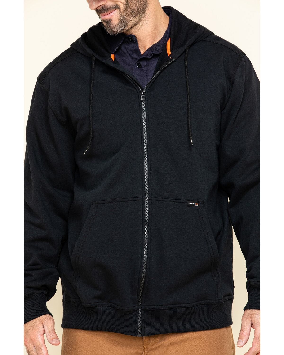 Image #4 - Hawx Men's FR Zip Up Fleece Hooded Work Hoodie, Black, hi-res