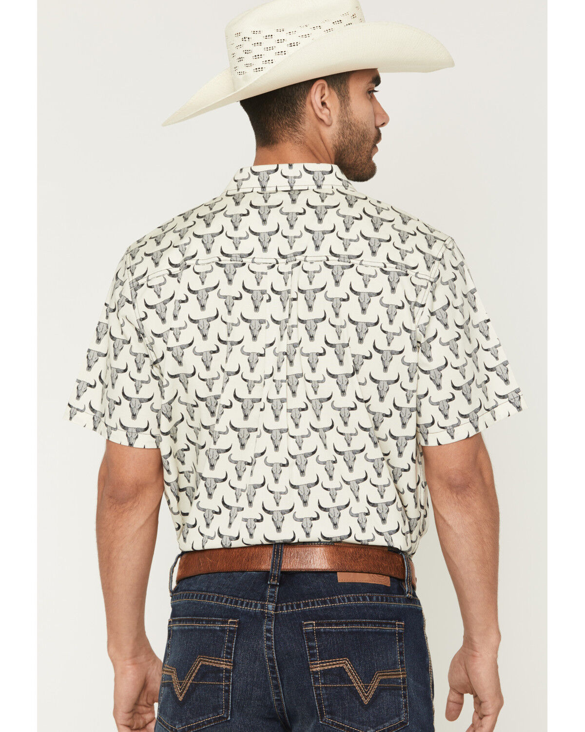 Image #4 - Cody James Men's Toro Steer Head Print Short Sleeve Button-Down Stretch Western Shirt - Big, Tan, hi-res