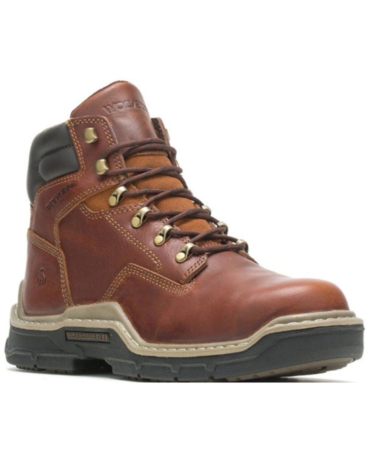 Wolverine Men's 6" Peanut Raider Durashock Lace-Up Work Boots - Soft Toe, Brown, hi-res