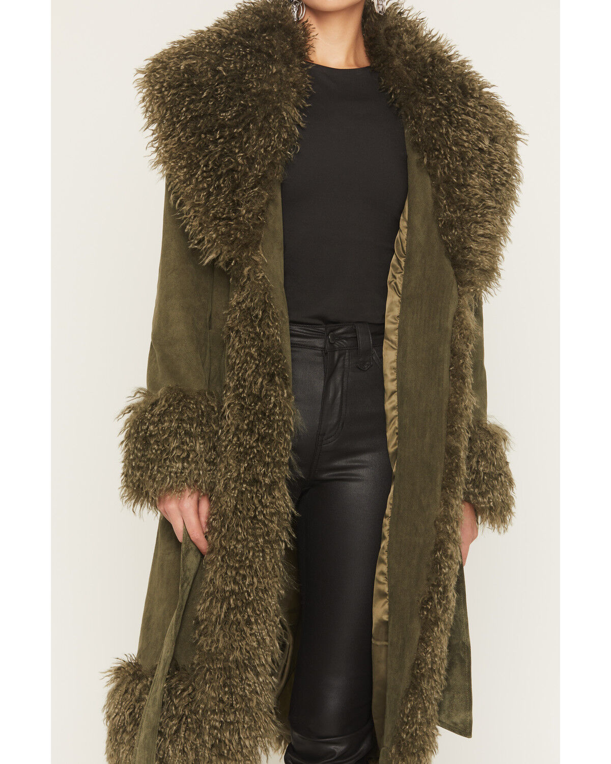 Image #3 - Azalea Wang Women's Gilda Faux Suede Coat, Olive, hi-res