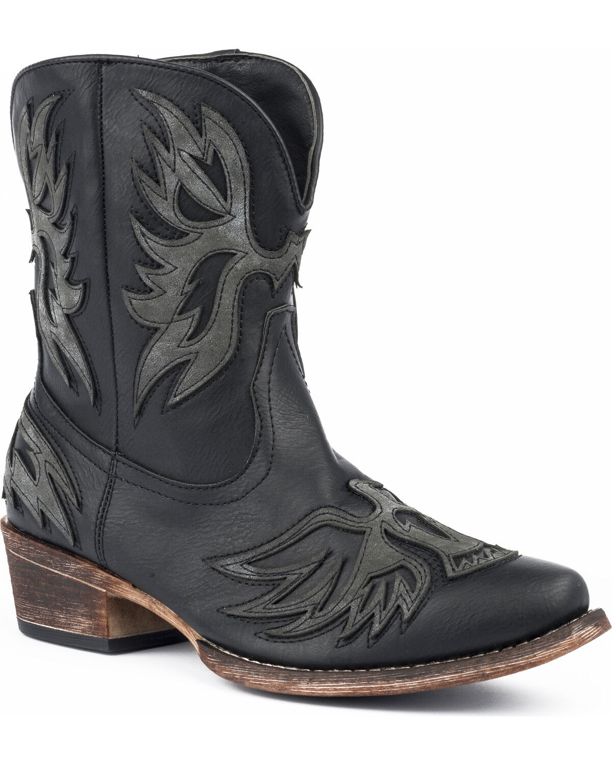 Image #1 - Roper Women's Amelia Eagle Overlay Western Boots - Snip Toe, Black, hi-res