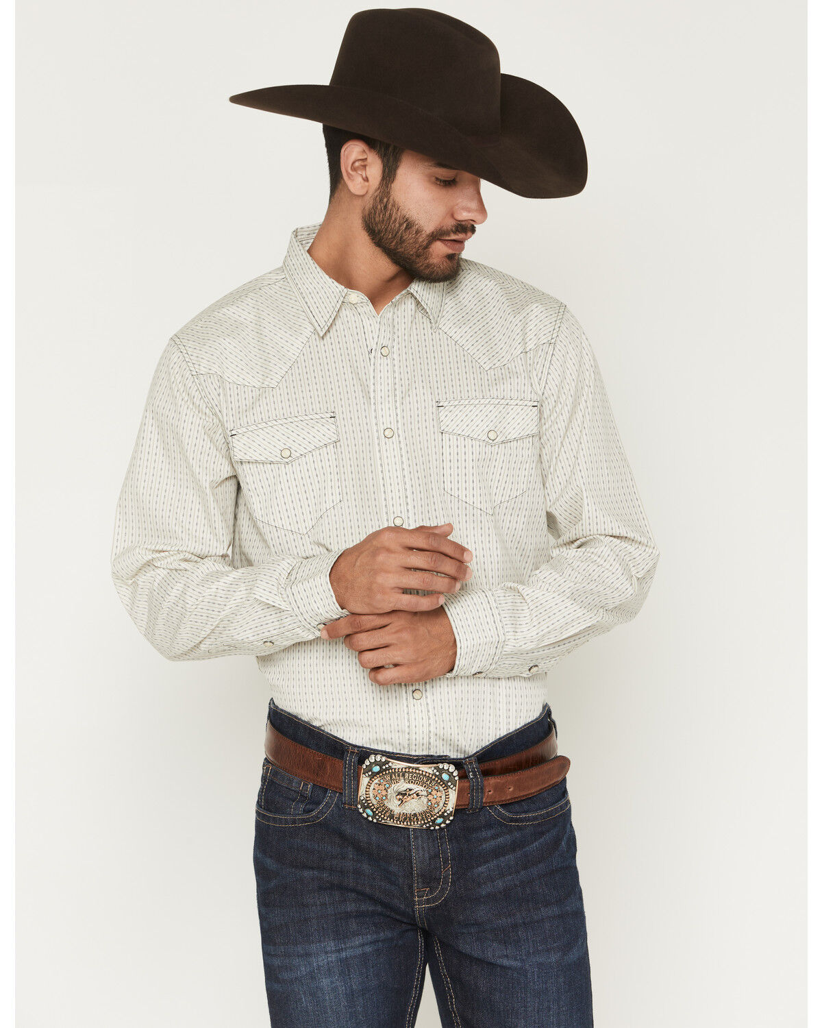 Gibson Trading Co Men's Tulsa Striped Long Sleeve Snap Western Shirt - Tall, Ivory, hi-res