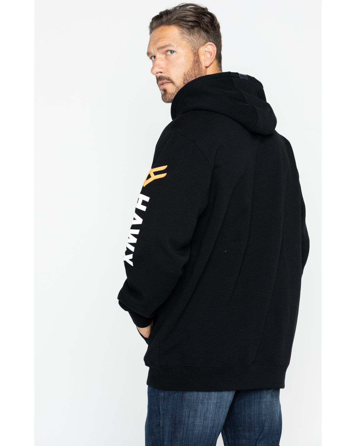 Image #2 - Hawx Men's Logo Sleeve Hooded Work Sweatshirt - Big, Black, hi-res