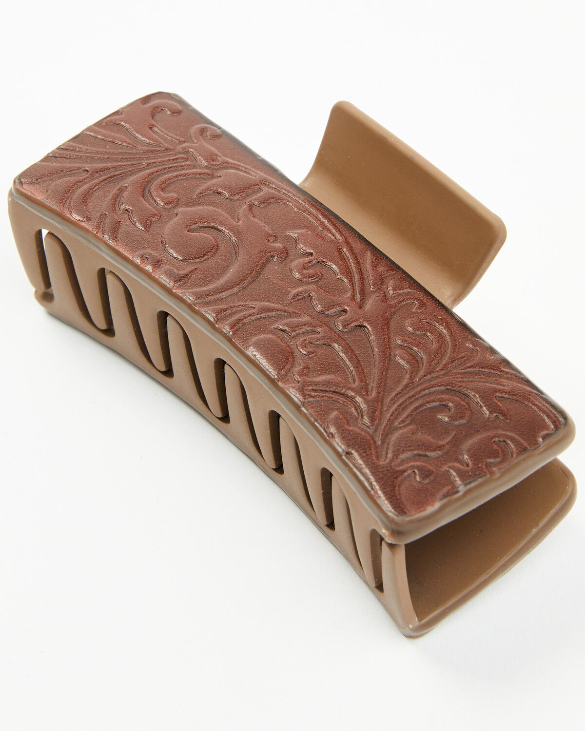 Image #3 - Shyanne Women's Tooled Floral Leather Hair Clip, Brown, hi-res