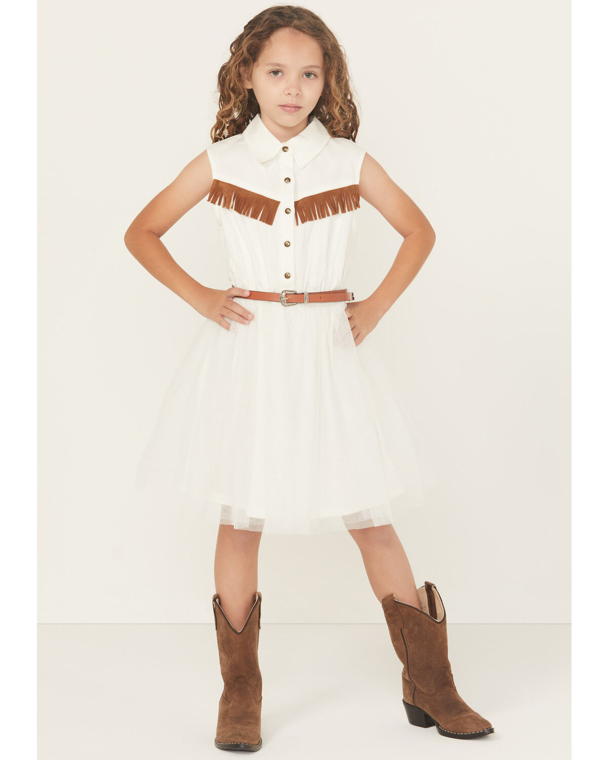 Sugar California Girls' Fringe Tutu Mini Dress, Cream, hi-res