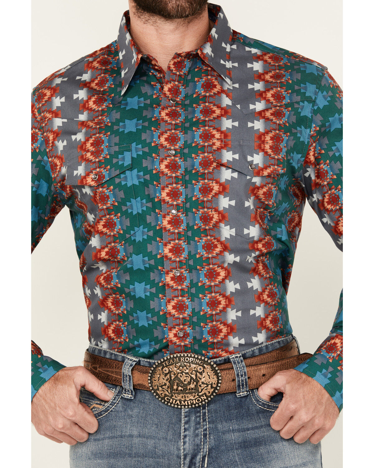 Image #3 - Wrangler Men's Checotah Southwestern Print Long Sleeve Snap Western Shirt, Multi, hi-res