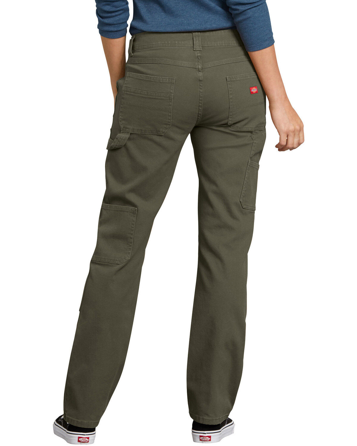 Image #2 - Dickies Women's Solid Stretch Double Front Duck Carpenter Pants, Moss Green, hi-res