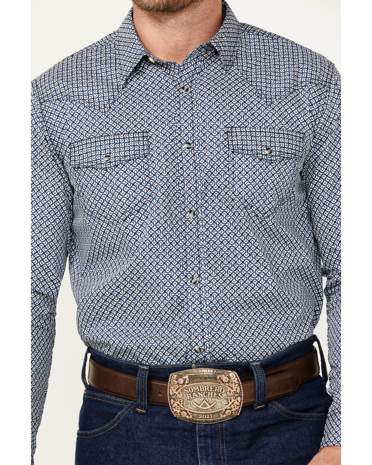 Image #3 - Cody James Men's Reride Geo Print Long Sleeve Snap Western Shirt, Navy, hi-res