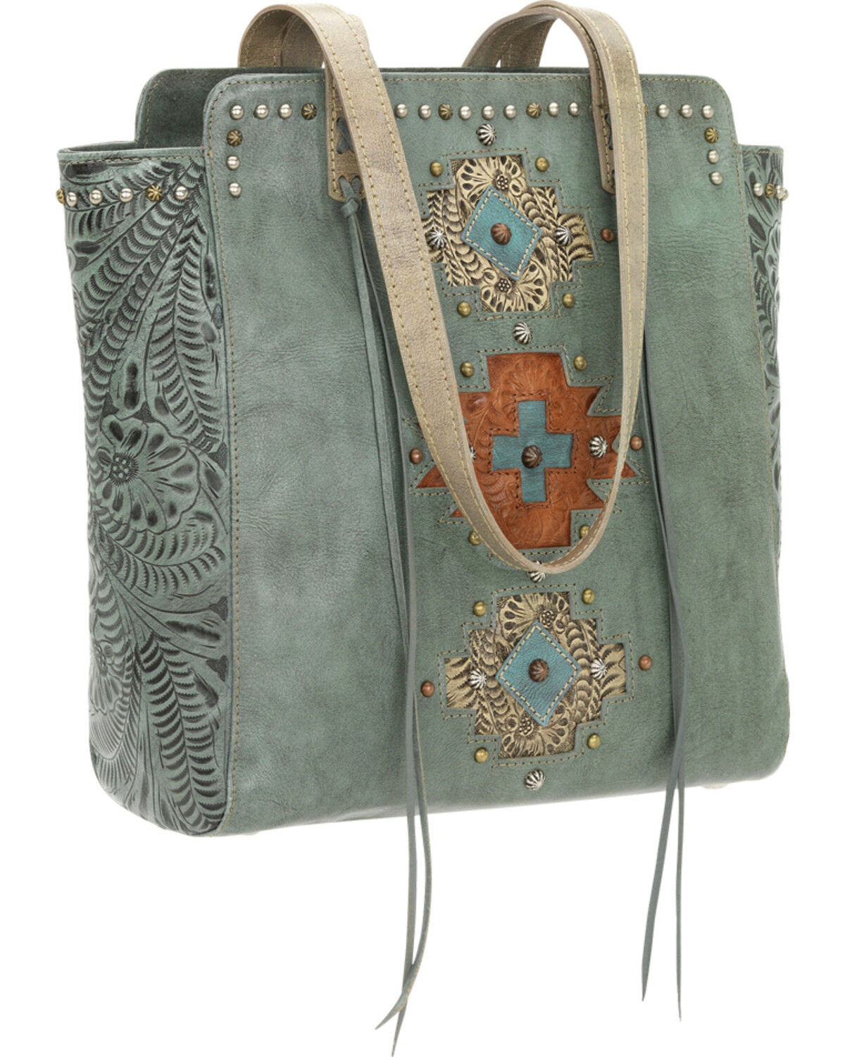 American West Navajo Soul Zip Top Tote, Turquoise, hi-res