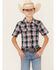 Image #1 - Cody James Boys' Steerhead Plaid Print Short Sleeve Snap Western Shirt , Navy, hi-res