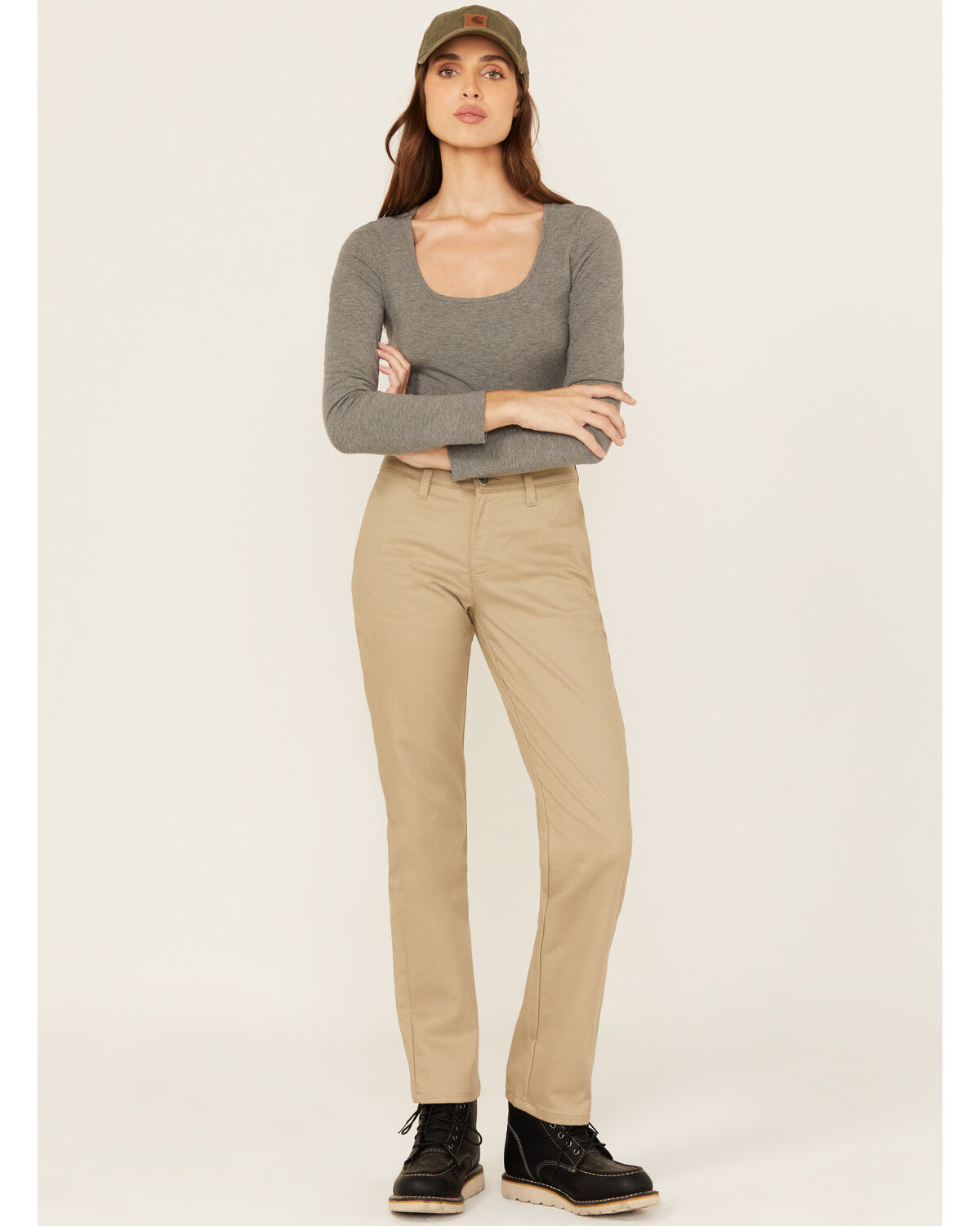 Dickies Women's Mid Rise Straight Stretch Twill Work Pants, Sand, hi-res