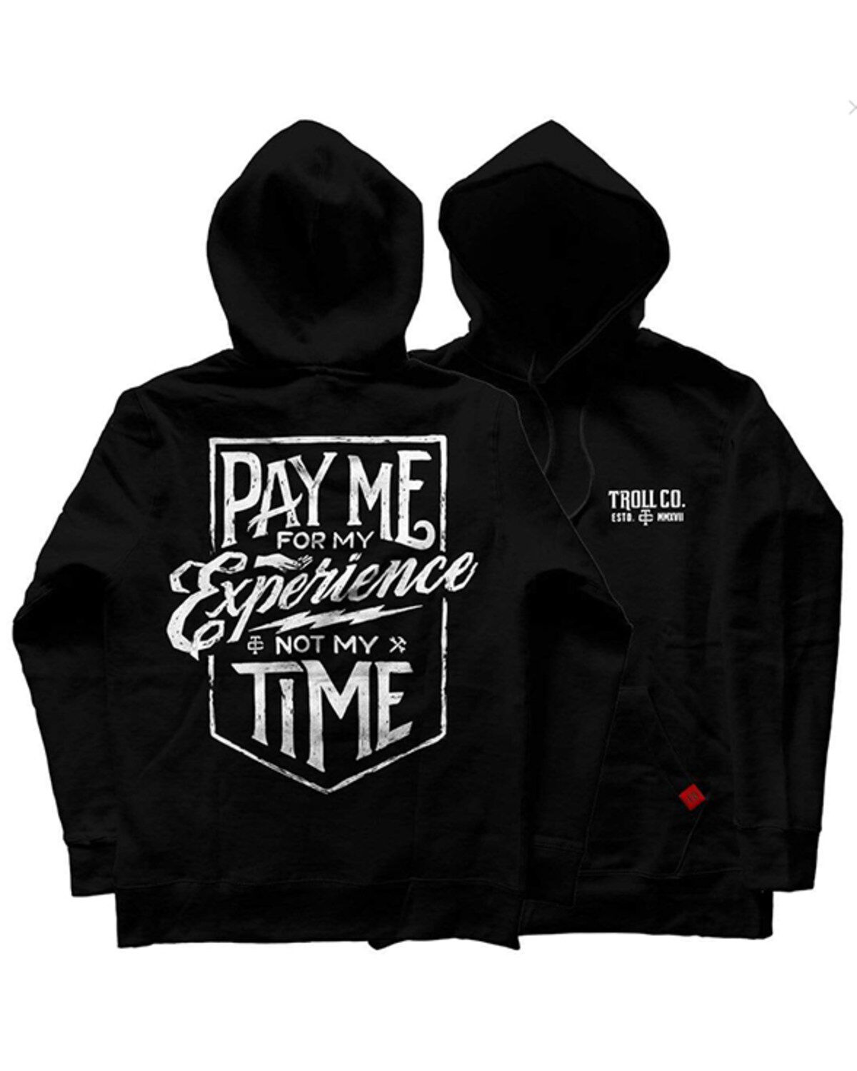 Image #1 - Troll Co Men's Pay Me Hooded Sweatshirt, Black, hi-res