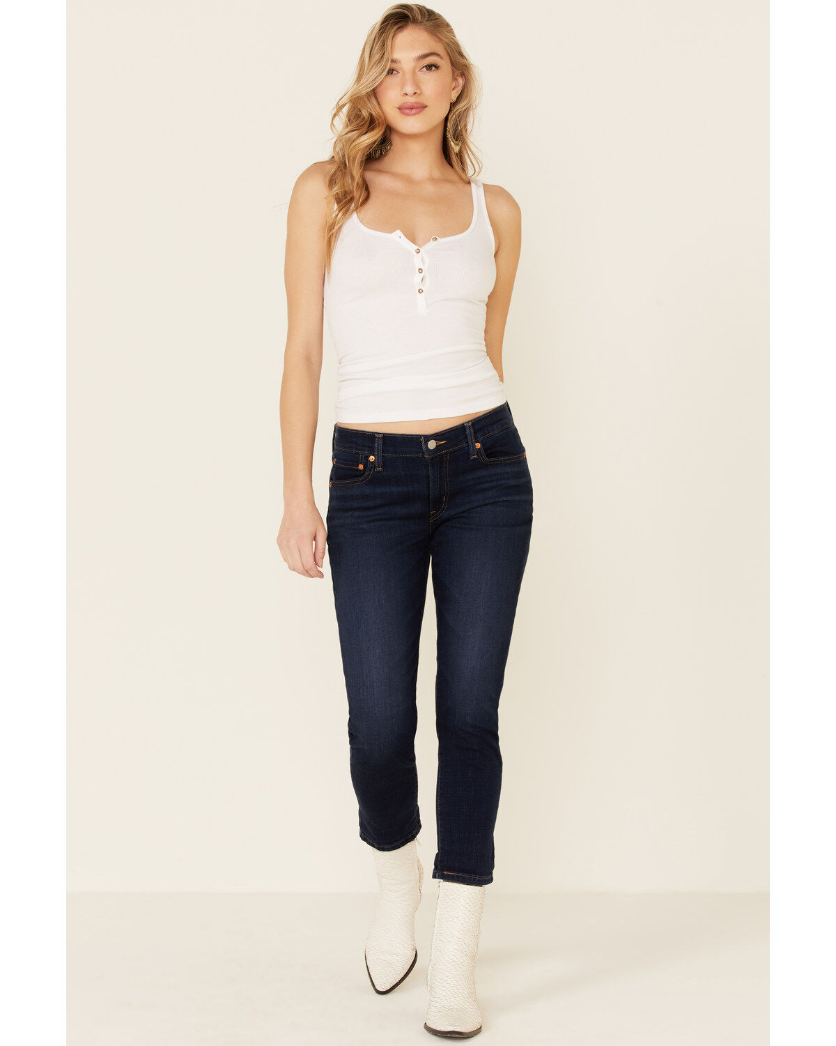 Image #1 - Levi's Women's Dark Wash Cobalt Obedience Boyfriend Crop Jeans, Blue, hi-res