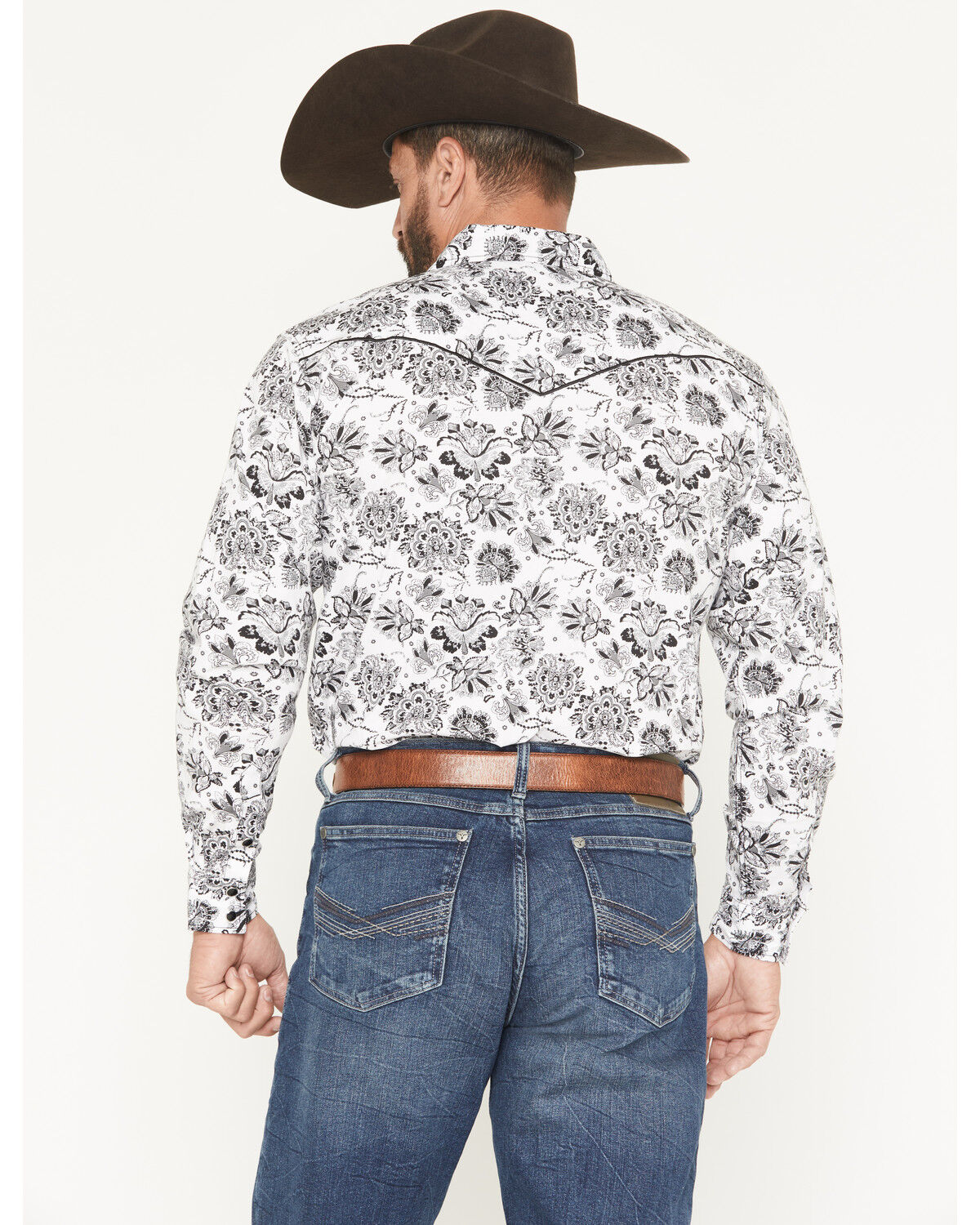Image #4 - Cowboy Hardware Men's Peacock Paisley Print Long Sleeve Snap Stretch Western Shirt, White, hi-res