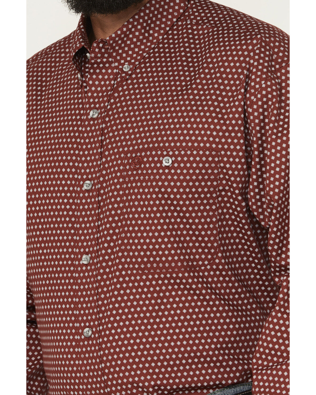 Image #3 - George Strait by Wrangler Men's Medallion Print Long Sleeve Button-Down Stretch Western Shirt - Tall, Wine, hi-res