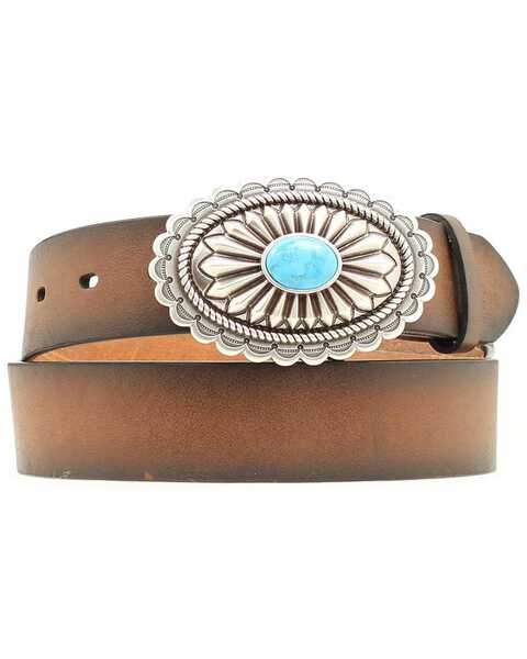 Image #1 - Ariat Women's Silver and Turquoise Belt, Brown, hi-res