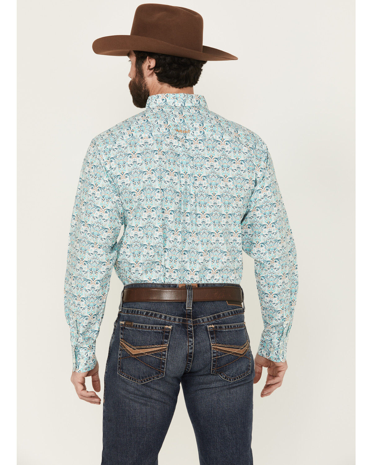 Image #4 - Ariat Men's Jerome Paisley Print Long Sleeve Button-Down Western Shirt - Big, Teal, hi-res