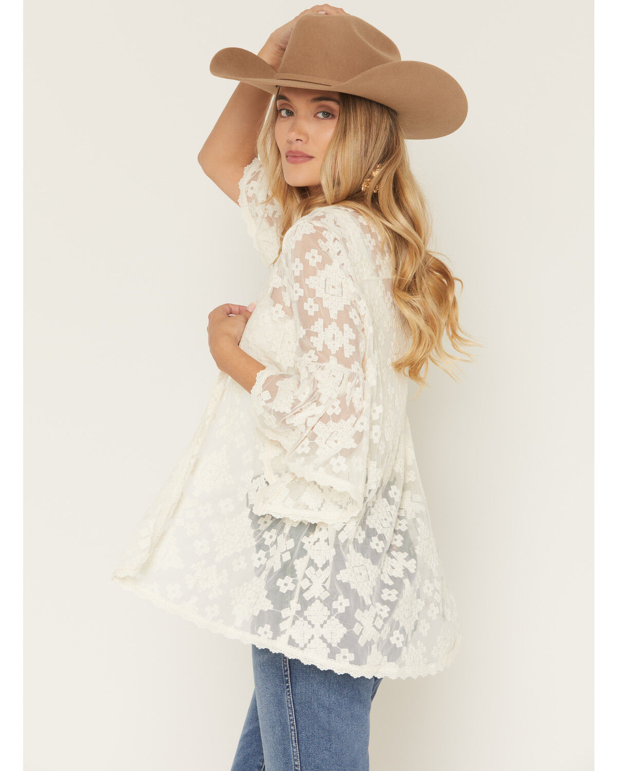 Image #3 - Shyanne Women's Hester Lace Flutter Sleeve Kimono, Black, hi-res