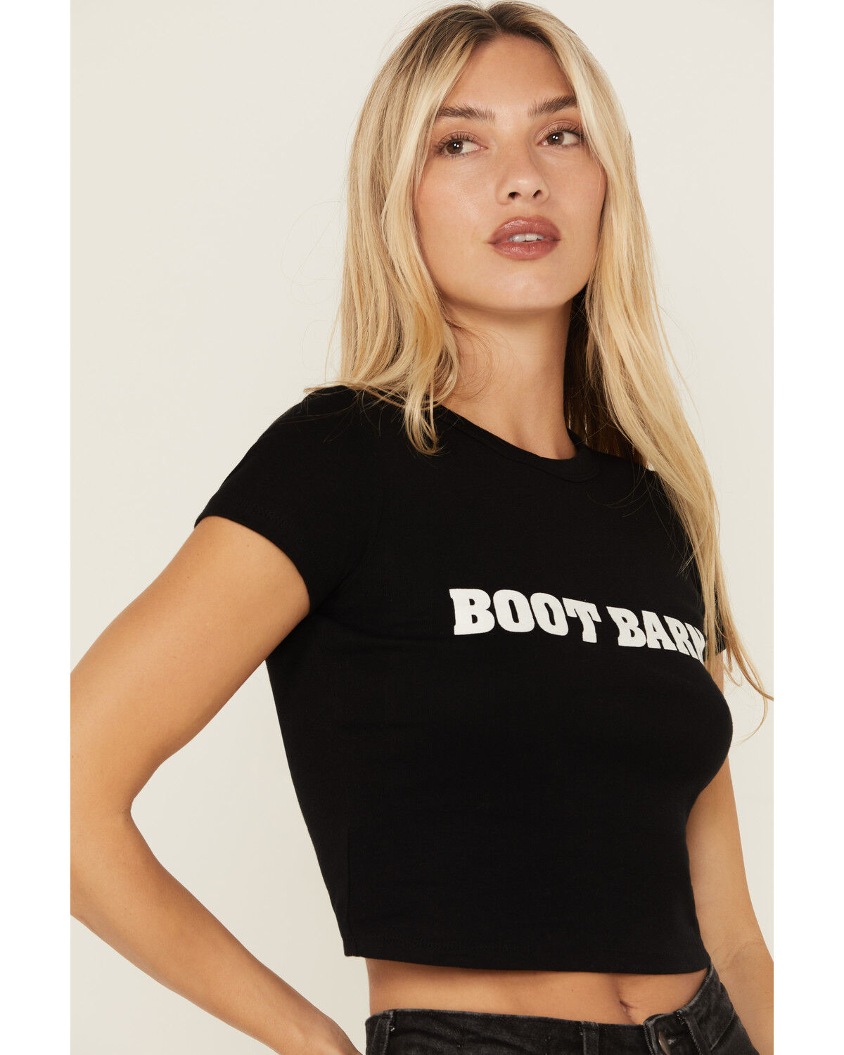 Image #2 - Boot Barn Women's Logo Short Sleeve Graphic Baby Tee, Black, hi-res