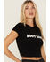 Image #2 - Boot Barn Women's Logo Short Sleeve Graphic Baby Tee, Black, hi-res