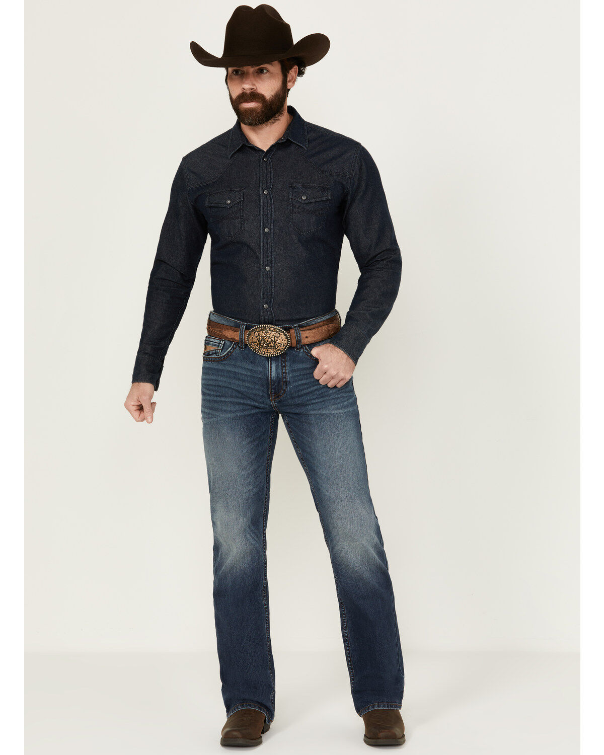 Image #1 - RANK 45&reg; Men's Yuma Wash Trigger Slim Bootcut Performance Stretch Denim Jeans, Blue, hi-res