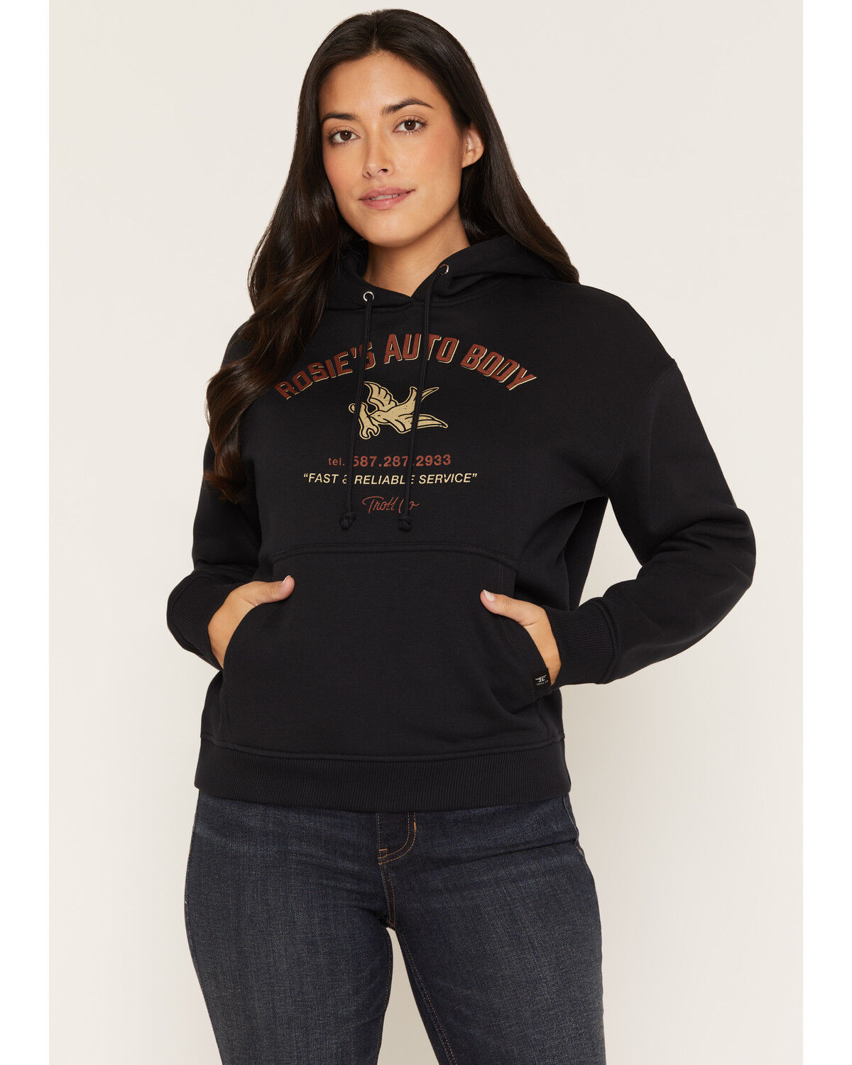 Troll Co Women's Rosie's Auto Body Shop Graphic Hoodie, Black, hi-res