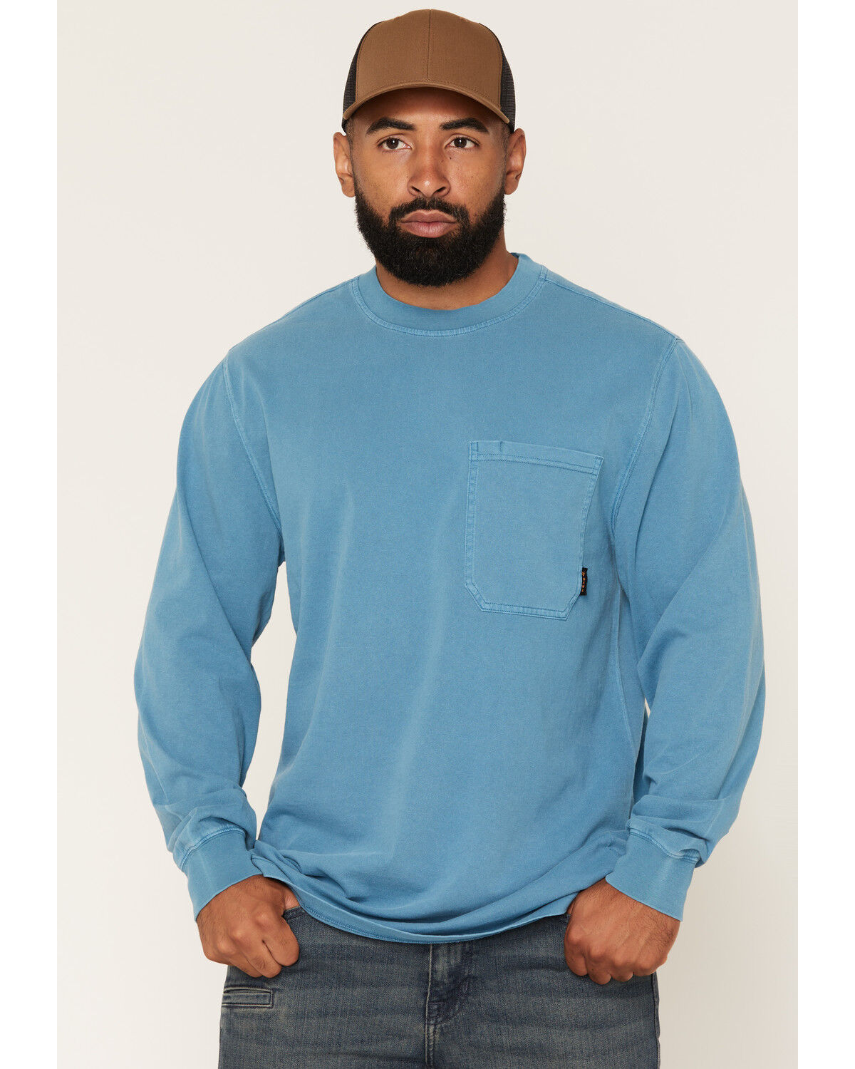 Image #1 - Hawx Men's Forge Solid Long Sleeve Pocket Work T-Shirt, Blue, hi-res