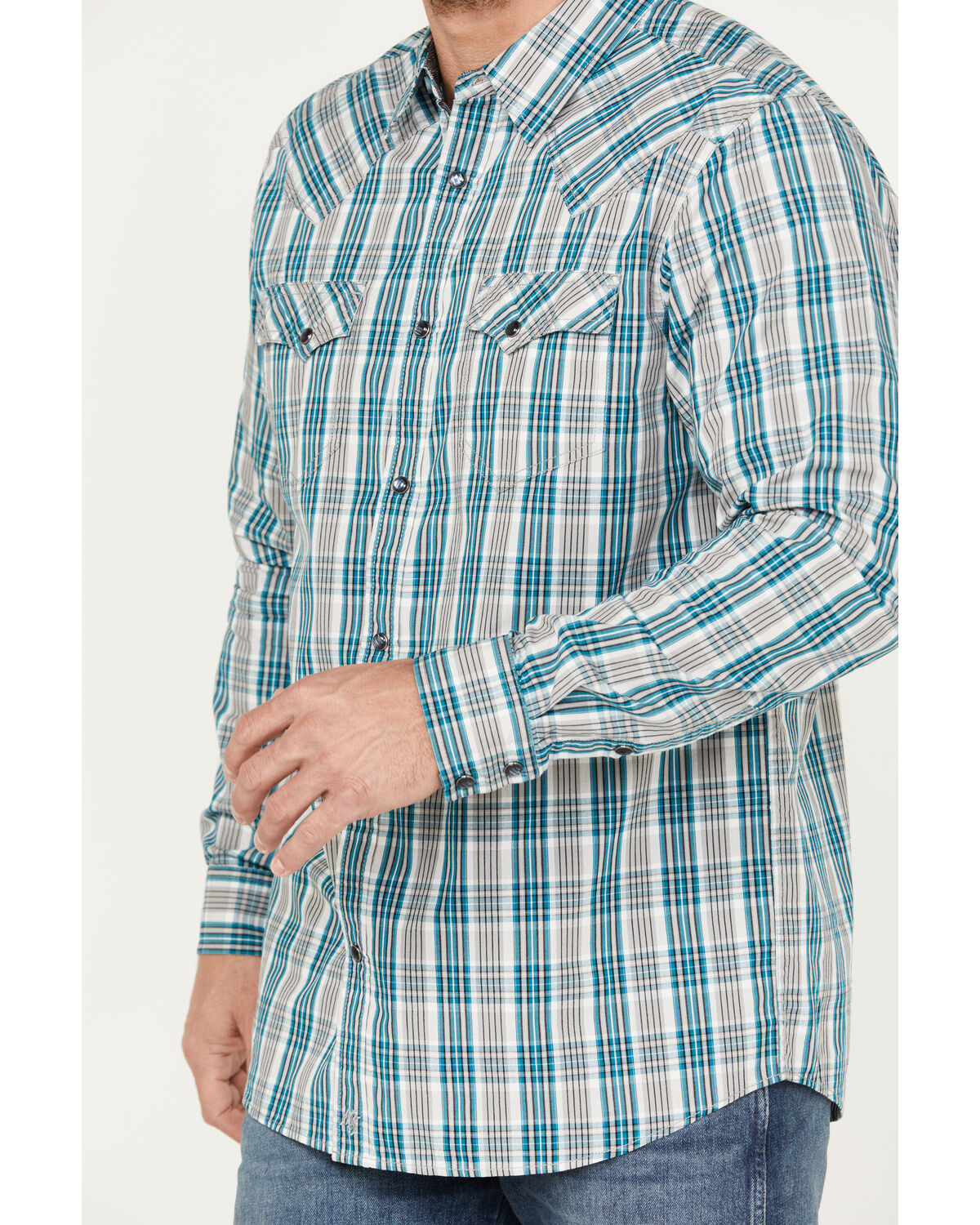 Image #3 - Moonshine Spirit&reg; Men's Agave Plaid Print Long Sleeve Western Snap Shirt, Grey, hi-res
