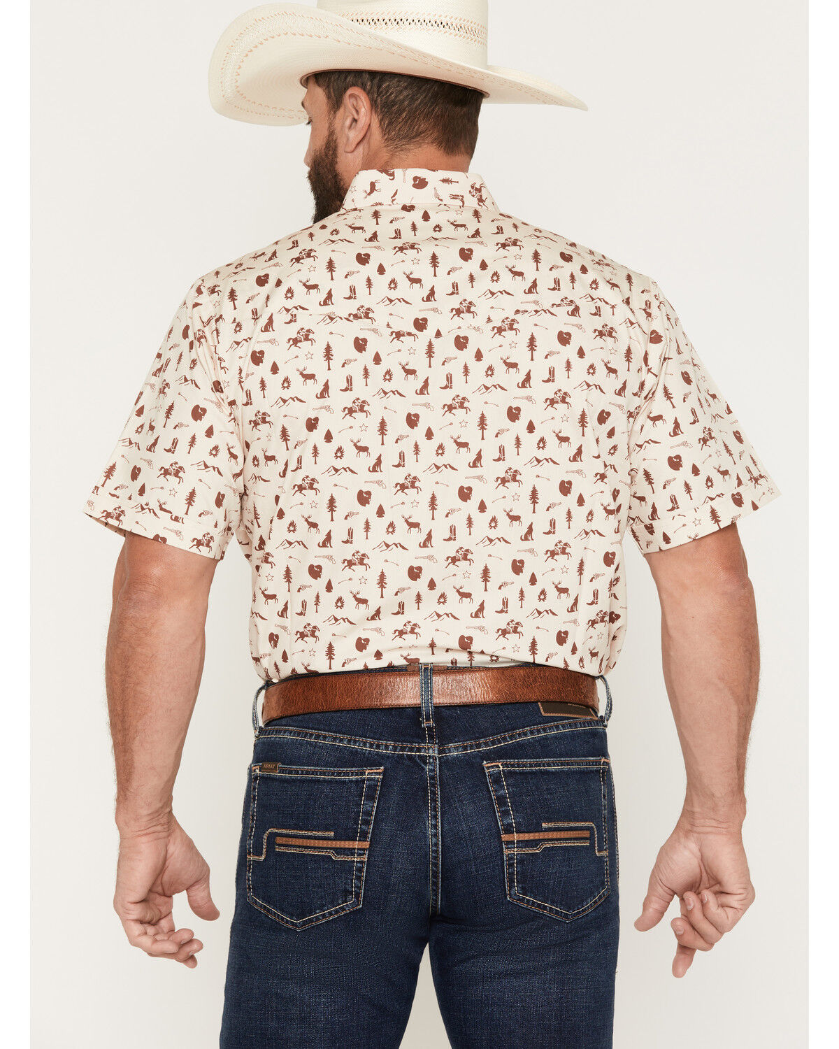 Image #4 - Ely Walker Men's Conversational Print Short Sleeve Pearl Snap Western Shirt, Cream, hi-res