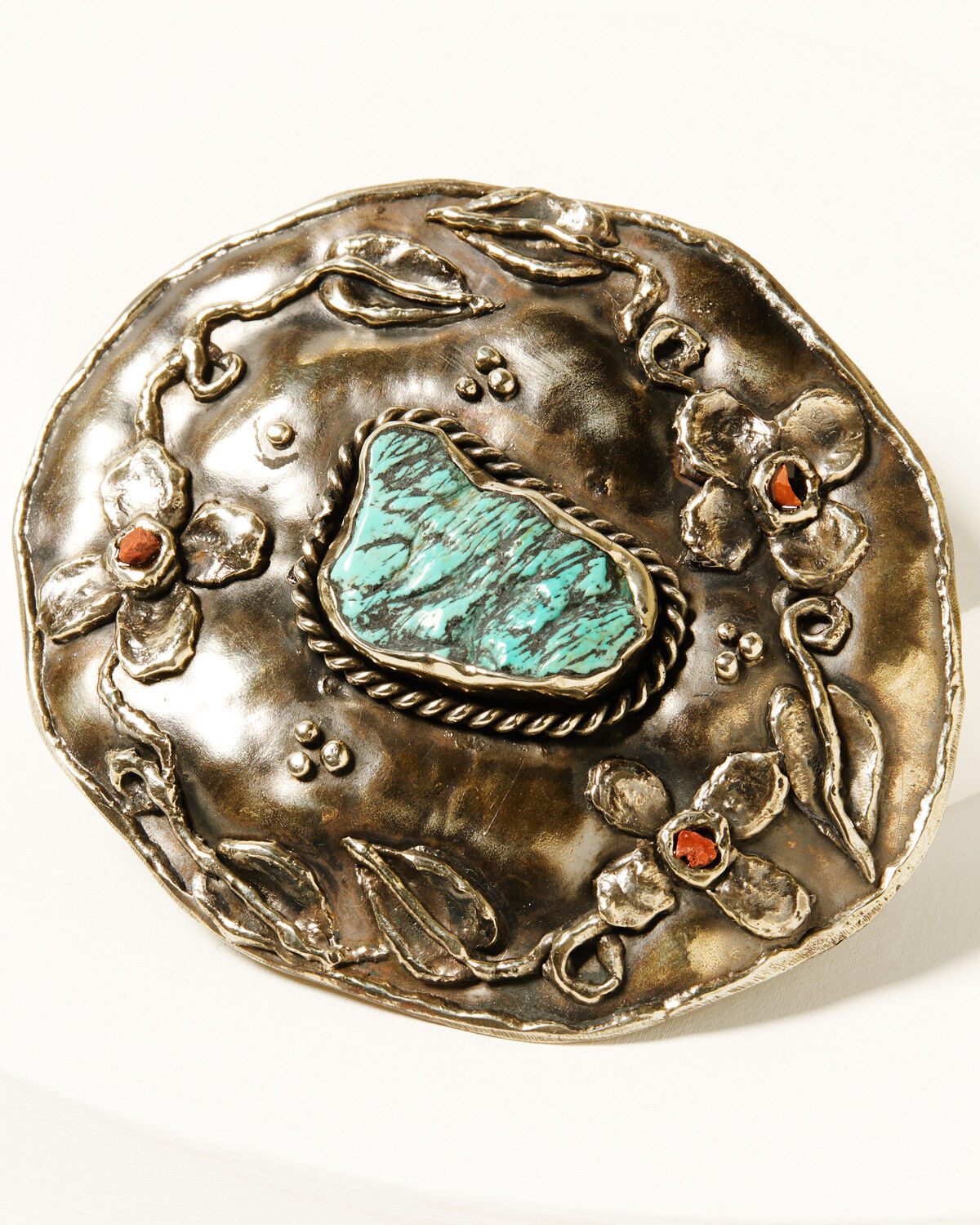 Paige Wallace Women's Turquoise Stone Flower Belt Buckle, Silver, hi-res