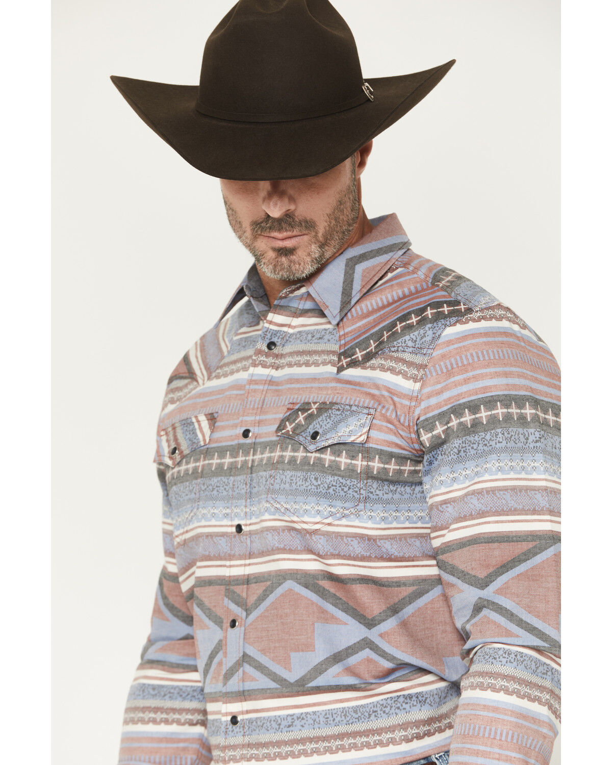Image #2 - Cody James Men's Mountain Ranger Southwestern Striped Long Sleeve Snap Western Shirt, Burgundy, hi-res