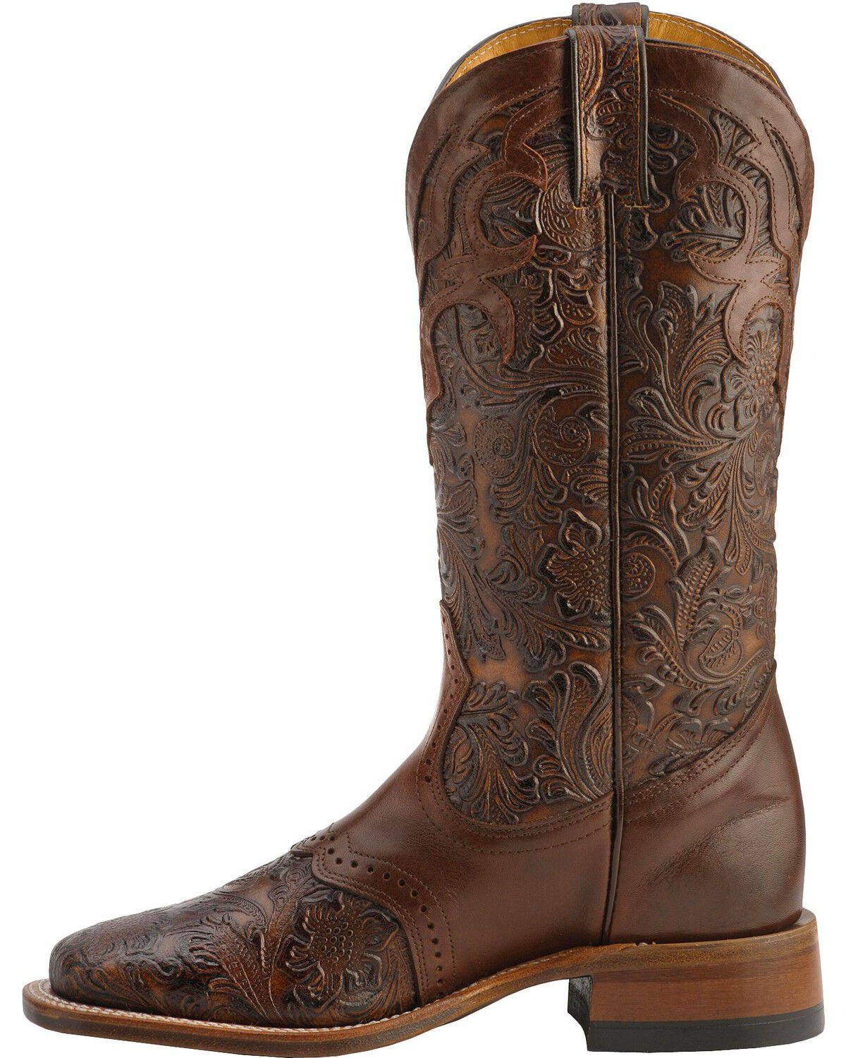 Image #3 - Boulet Women's Hand Tooled Ranger Western Boots - Square Toe, Chestnut, hi-res