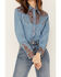 Image #2 - Scully Women's Floral Embroidered Long Sleeve Western Shirt, Blue, hi-res