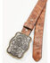 Image #2 - Shyanne Girls' Cross Buckle Floral Embossed Belt, Brown, hi-res