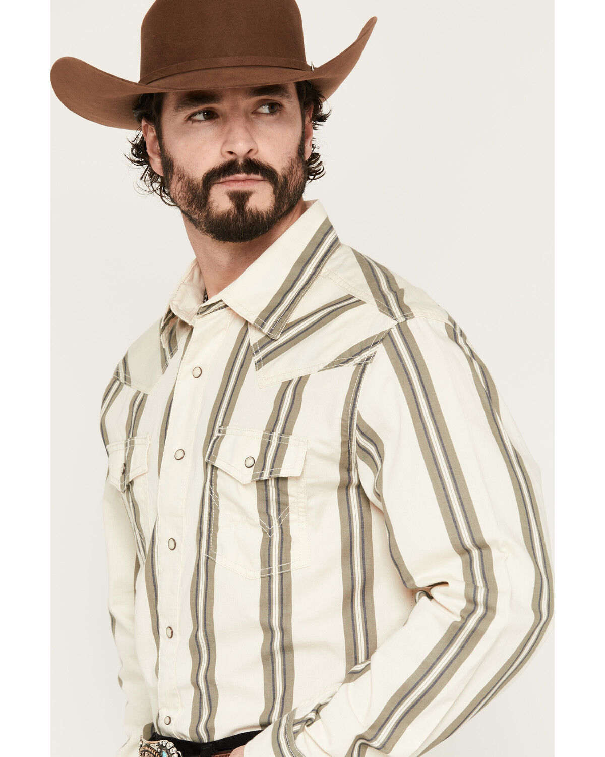 Image #2 - Wrangler Retro Men's Premium Striped Long Sleeve Snap Western Shirt, Cream, hi-res