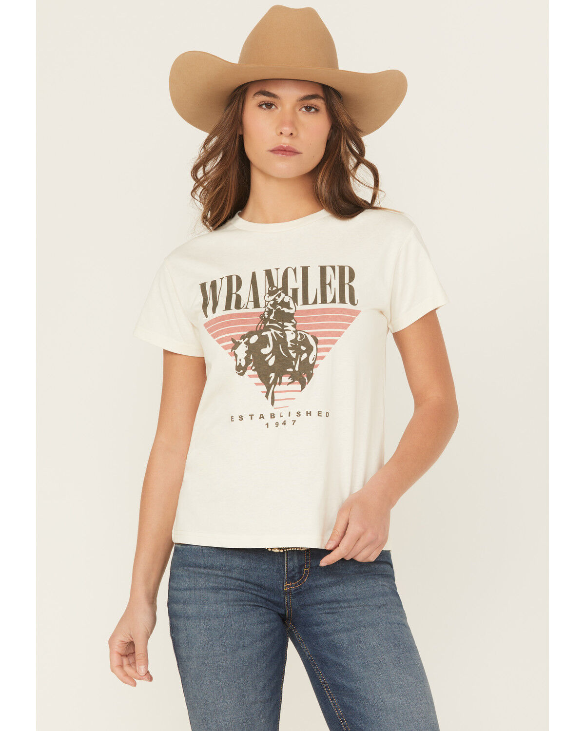 Image #1 - Wrangler Retro Women's Cowboy Logo Short Sleeve Graphic Tee, White, hi-res