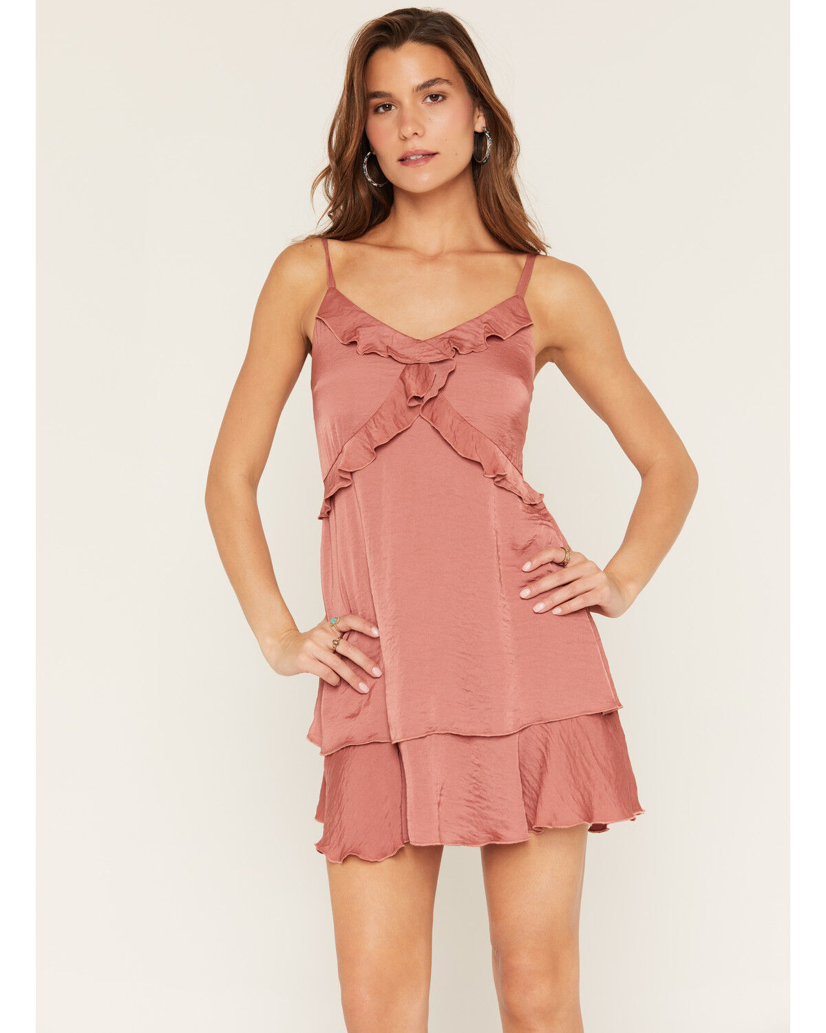 Shyanne Women's Maren Ruffle Trim Sleeveless Mini Dress, Rose, hi-res