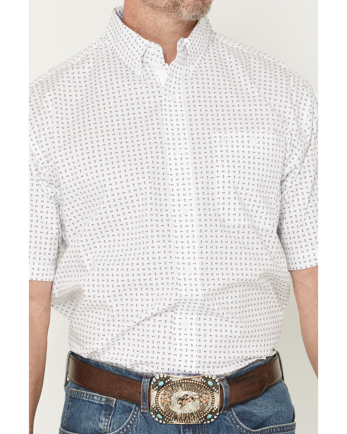 Image #3 - George Strait by Wrangler Men's Geo Print Short Sleeve Button-Down Stretch Western Shirt, White, hi-res
