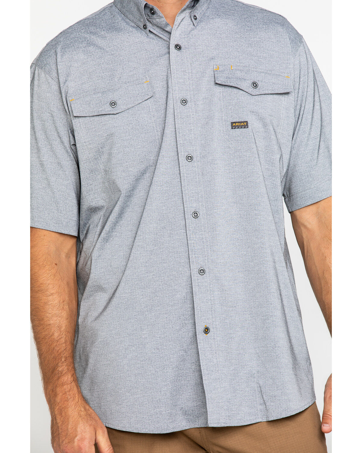 Image #4 - Ariat Men's Grey Rebar Made Tough Durastretch Vent Short Sleeve Work Shirt - Big, Heather Grey, hi-res