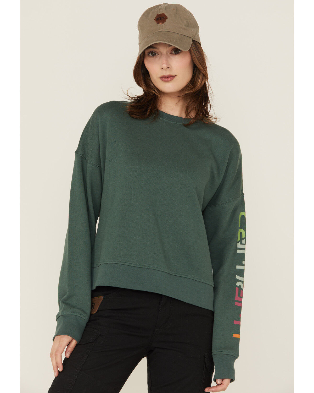 Image #1 - Carhartt Women's TENCEL&trade; Fiber Series Loose Fit Long Sleeve Graphic Sweatshirt, Forest Green, hi-res