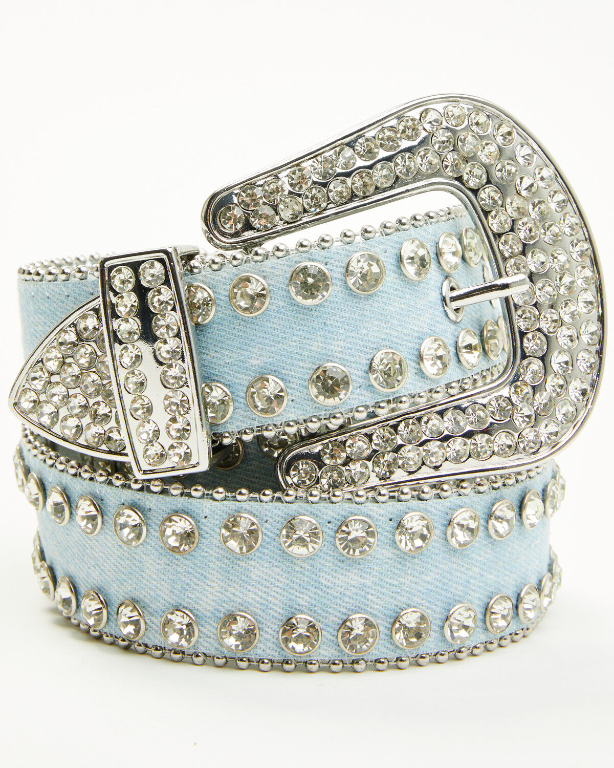 Shyanne Women's Denim Embellished Bling Belt, Light Blue, hi-res