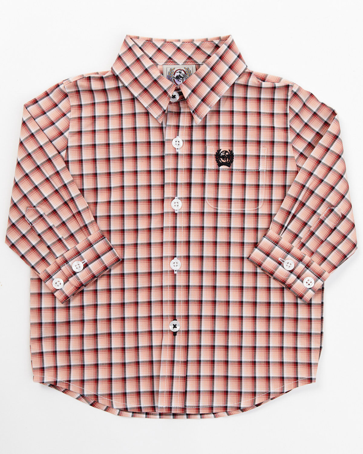 Cinch Infant Boys' Plaid Print Long Sleeve Button Down Shirt, Pink, hi-res