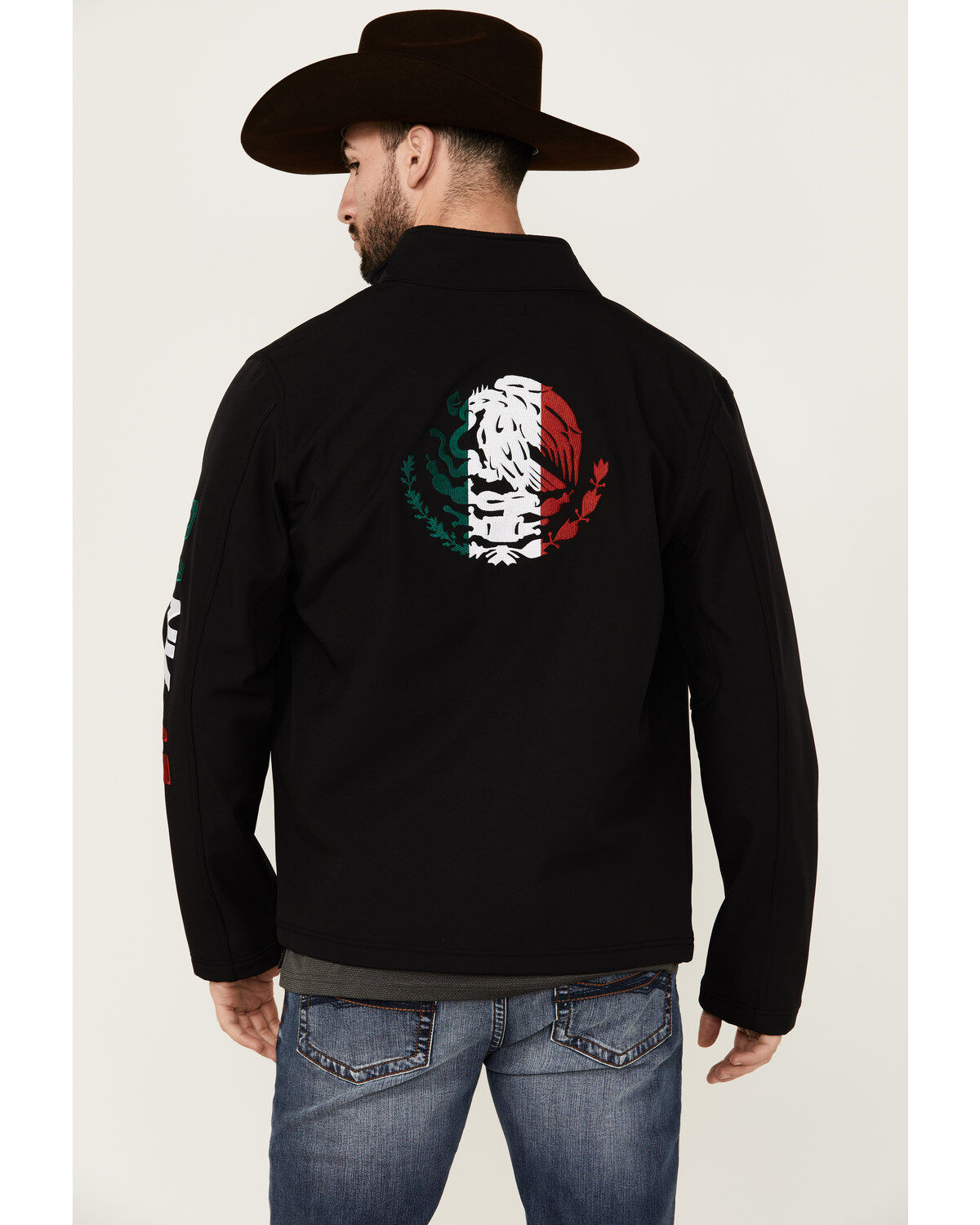 RANK 45&reg; Men's Mexico Embroidered Seal Softshell Jacket, Black, hi-res
