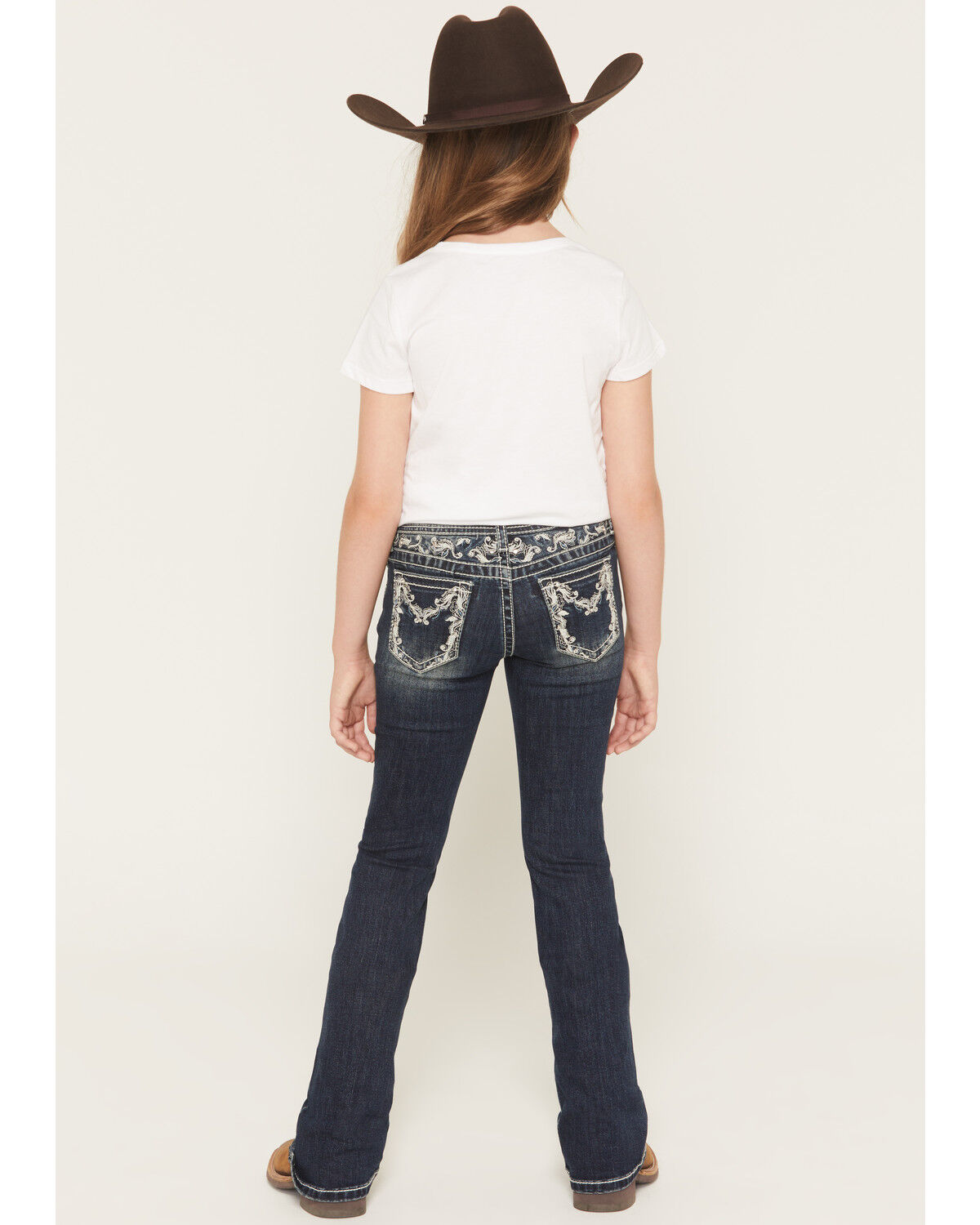 Grace in LA Girls' Embroidered Bootcut Stretch Denim Jeans, Medium Wash, hi-res