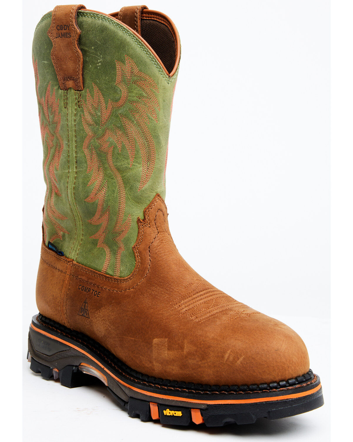 Image #1 - Cody James Men's Decimator 11" High Hopes Vibram Waterproof Work Boots - Composite Toe, Green, hi-res