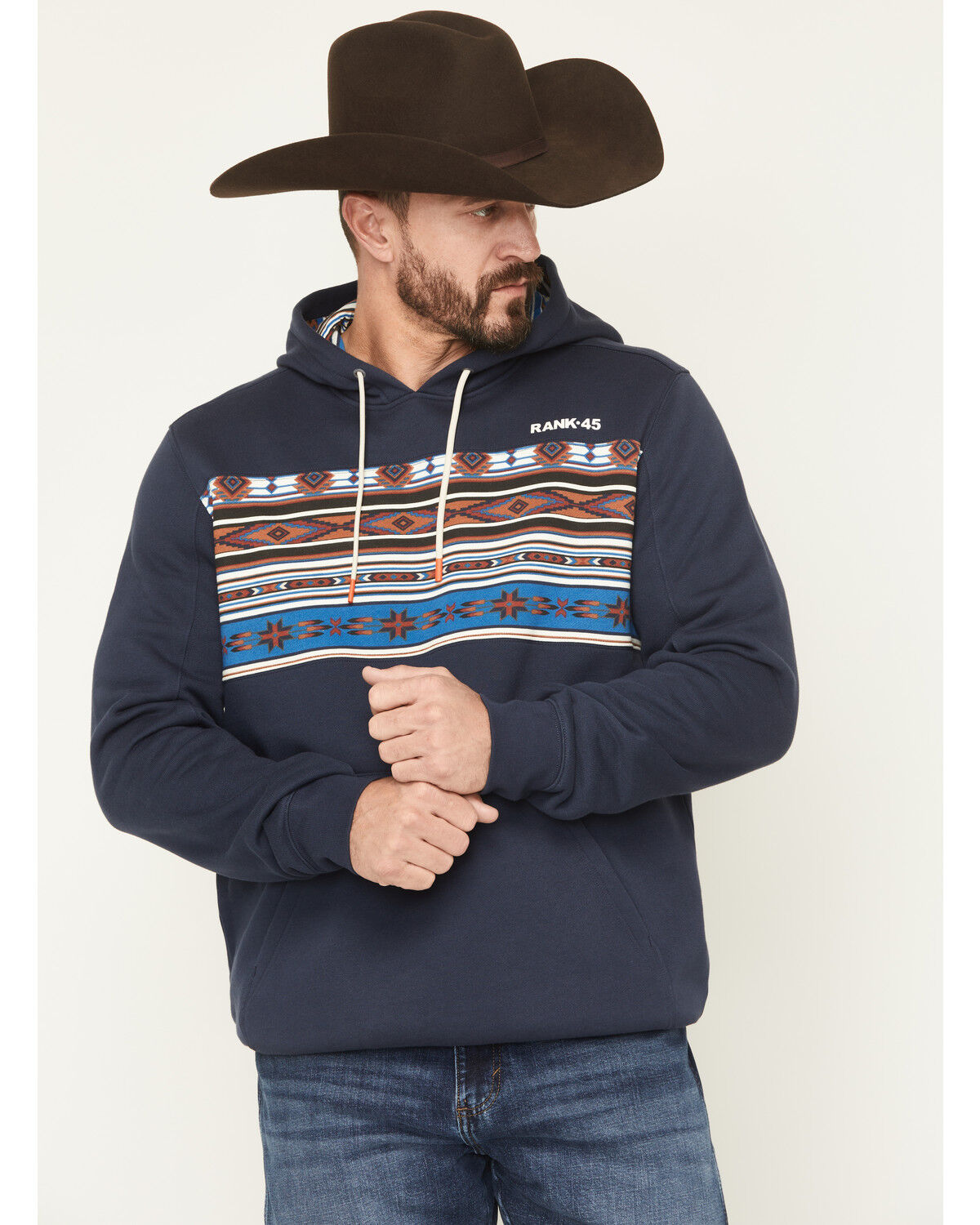 Image #1 - RANK 45&reg; Men's Border Striped Print Hooded Sweatshirt, Multi, hi-res