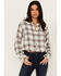 Image #1 - Cleo + Wolf Women's Amy Plaid Print Button-Up Cropped Long Sleeve Flannel Shirt , Cream, hi-res