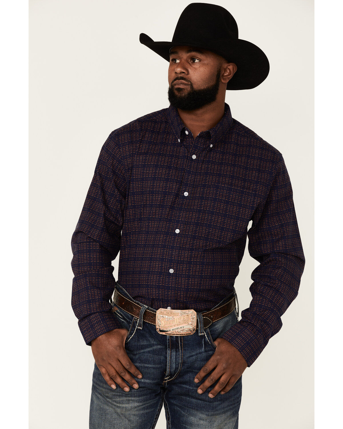Image #1 - Cody James Core Brutus Dobby Geo Print Long Sleeve Button-Down Western Shirt, Navy, hi-res